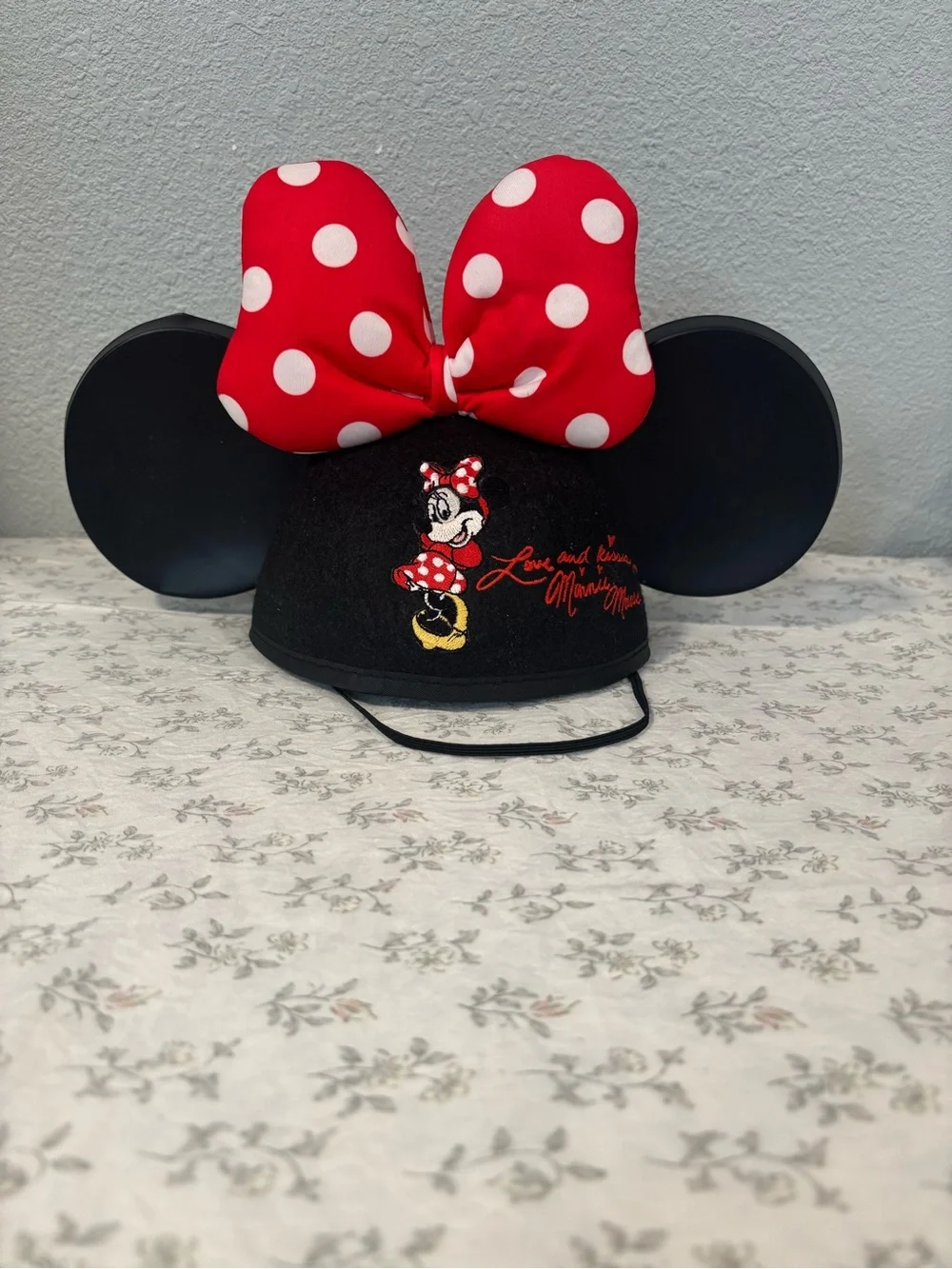 Disney Minnie Mouse Black Ear Hat with Red Polka Dot Bow